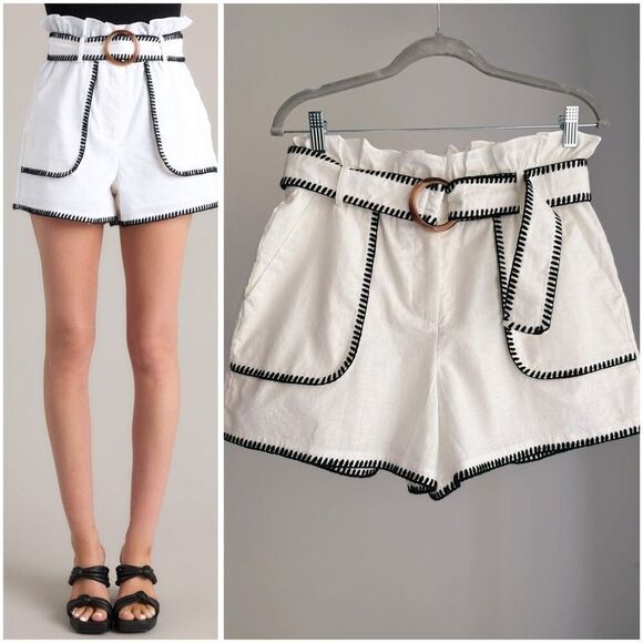 Fore EVERYDAY MEMORIES WHITE LINEN BLEND BELTED SHORTS LINED Large - Picture 1 of 8